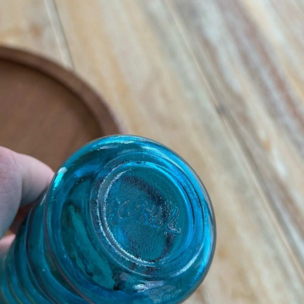 Vintage Teal Blue Stacked Bubble Vase - Picture 4 of 7